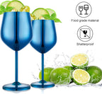 Stainless Steel Wine Glasses Set of 2, 18 oz Unbreakable Blue Wine Glass Unique Metal Wine Goblets for Outdoor Capming and Pool Gift for Wine Lovers