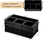 PTSTING Silverware Caddy Black Wood Silverware Holder Paper Plate Dispenser Utensil Caddy Cutlery Flatware Organizer Box for Spoons Forks Plates Napkins