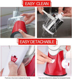 Cambom Rotary Cheese Grater Hand Crank Cheese Shredder for Fresh Cheese, Vegetable, Nuts,Non-slip Suction Base, Free Cleaning Brush Three Blades, Red