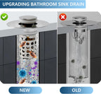 Upgraded Bathroom Sink Stopper Drain Strainer for 1.1-1.45 Inch,Universal Pop Up Stopper with Removable Stainless Steel Filter Basket Hair Catcher,Brass Bounce Core for US Universal