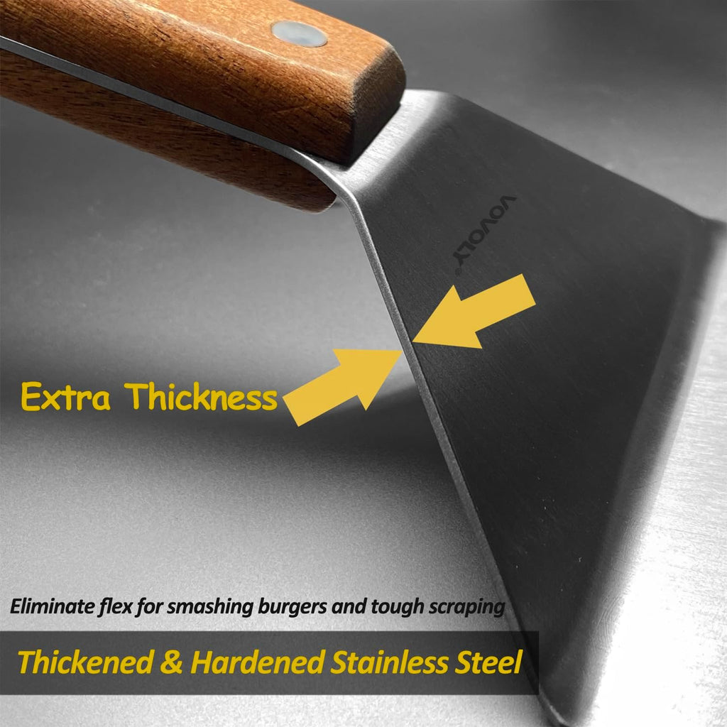 Stainless Steel Spatula Set, Grill Spatula Set with Full Tang Handle & Beveled Edges, Long Wide Spatula for Cast Iron Griddle BBQ Flat Top Grill, Pancake Turner, Smash Burgers Metal Flipper