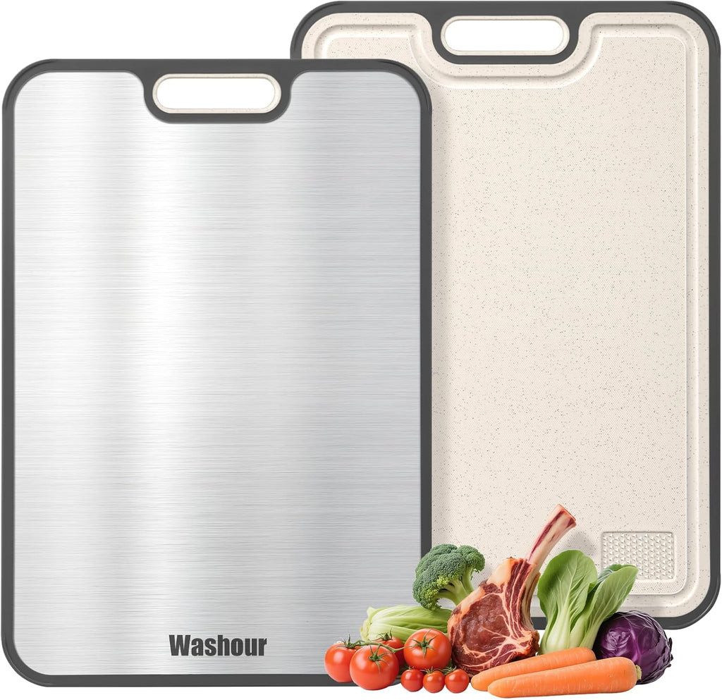 Titanium Cutting Board for Kitchen, Cutting Board Double Sided Food Grade, Pure Titanium and Wheat Straw PP, Easy to Clean Large Size 16”×11”