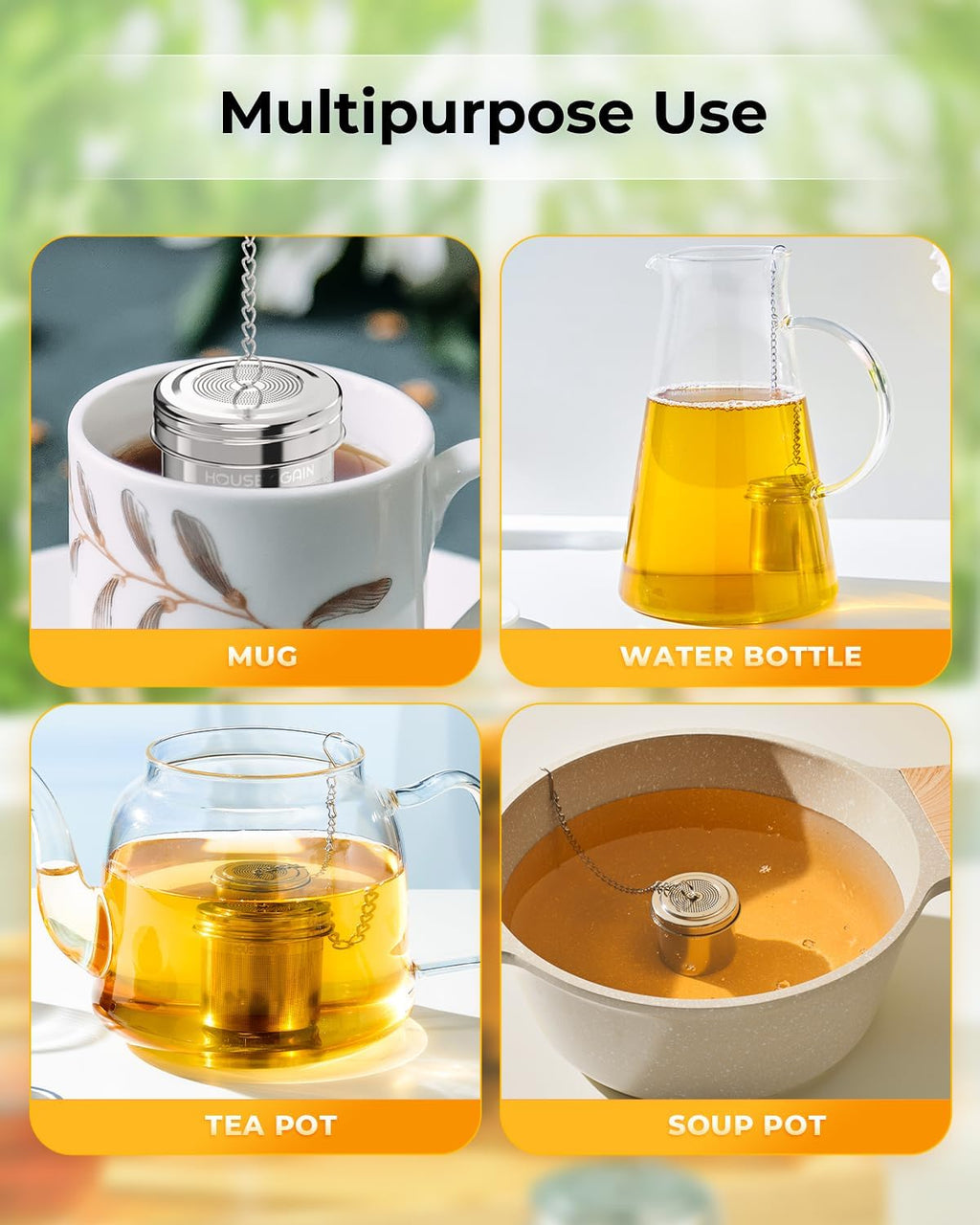 House Again Tea Infuser, Extra Fine Mesh Tea Strainers for Loose Tea, 18/8 Stainless Steel Tea Strainer with Extended Chain Hook, Tea Steeper for Brew Tea, Spices & Seasonings, for Single Cup