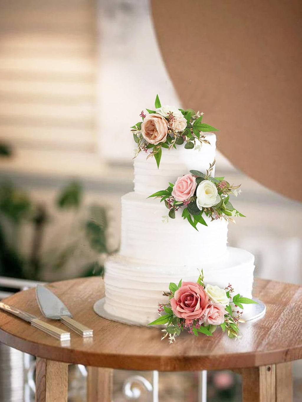 Rinlong 3Pcs Pre-made Pink Cake Topper Flowers Cake Decorations Wedding Cake Decorating Flowers Decor for Baptism Girl Baby Shower Birthday Party