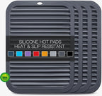 4 PCS Silicone Trivet for Hot Dishes, Silicone Hot Pads Trivets Mat for Hot Pots and Pans, Heat Resistant Hot Mats, Pot Holders, Tables Mats for Countertop, Jar Opener, Drying Mat (Dark Grey)