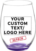 DISCOUNT PROMOS 50 ARC Stemless Wine Glasses Set, 21 oz. - Customizable Text, Logo - Chardonnay, Cabernet, Merlot, Sauvignon - Purple