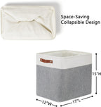 DULLEMELO Extra Large Storage Baskets, Fabric Storage Bins for Organizing Shelves Nursery Toys Books, Closet Baskets and Bins with Handles, White&Grey, 2-Pack