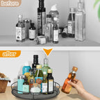 Lazy Susan Turntable Organizer with Anti-Slip Mat for Cabinet Pantry Kitchen Countertop Refrigerator Office, Pine Wood, 12", Grey…