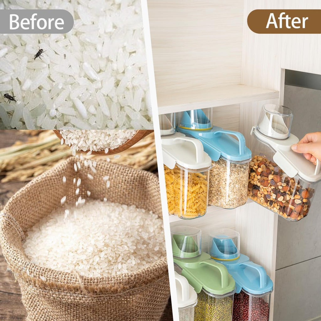 2 PCS Cereal Storage Containers, 1.5L/51oz Dry Food Rice Holder, Pet Dog Cat Food Dispenser with Measuring Cup, BPA Free Clear Plastic Kitchen Pantry Organization Bin, 1 Blue+1 White