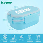 Bento Box Adult Lunch Box with Hidden-Handle, Leak-Proof Lunch Containers for Adults & kids, 2-Layer 5-Compartment 6 Cup with Utensils, Blue