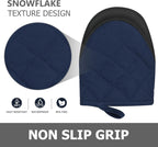 1 Pair Short Oven Mitts - Silicone Kitchen Oven Gloves High Heat Resistant 500℉, Mini Oven Mits with Non-Slip Grip Surfaces and Hanging Loop for BBQ, Baking, Cooking and Grilling (Dark Blue)