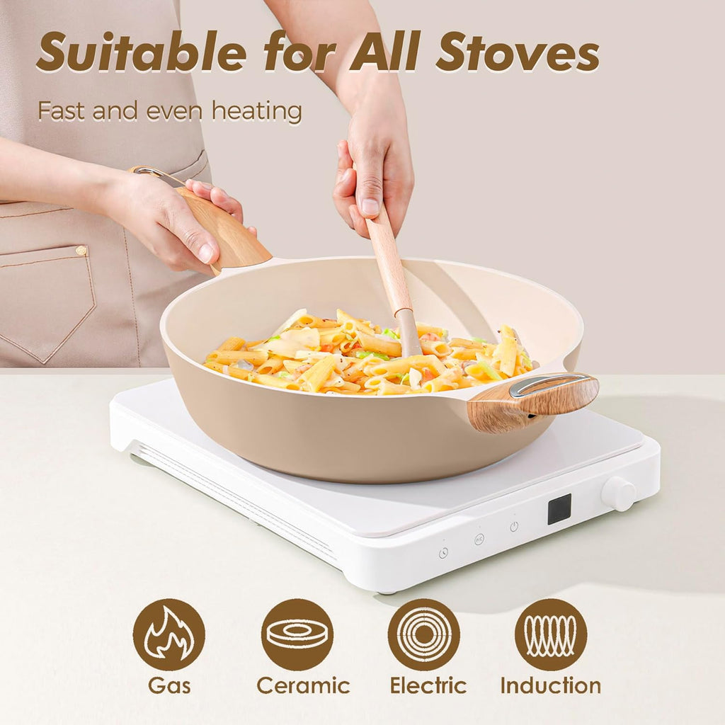 SENSARTE Ceramic Nonstick Frying Pan Skillet with Lid, 10.5 Inch Deep Frying Pan, 3.8 Qt Saute Pan, Induction Pan, Healthy Non Toxic Cooking Pan with Helper Handle, PFOA PFAS PTFE Free