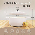 Nuovva Enamelled Cast Iron Dutch Oven Pot with Lid 6.4 Quart Non Stick Casserole Pot – Heavy Duty & Oven Safe up to 500° F for Bread Baking, Braising, Stews, Roasting – 28cm Oyster