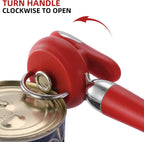 Can Opener Manual Tin Opener Stainless Steel Heavy Duty, Oversized Hand-held Easy Rotary Knob, Safe Cut Manual Can Opener with Non-Slip Handle, Smoother Cut Sharp Blade for Seniors Kitchen Tool, Red