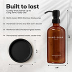 Amber Glass Hand Soap Dispenser Bathroom Set by Brighter Barns - Refillable Liquid Hand Soap Dispenser Tray and Pump Set for Kitchen - Modern Bathroom Decor & Accessories for Airbnb, RV, Hotel (Amber)