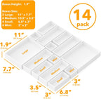 SpaceAid 14-Piece Bamboo Drawer Organizer Storage Boxes Set, Wood Tray Junk Drawer Organizers Multi-Use Divider Bins for Kitchen, Bathroom, Office Desk and Makeup Organization (14 Pack, White)