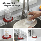 Silicone Bathroom Soap Dishes with Drain Spout-Bathroom and Kitchen Sink Organizer,Sponge Holder,Dish Soap Tray,Perfect for Dispenser,Scrubber,Bottle,Cup on Sink or Counter-Red 4.9"×3.2"