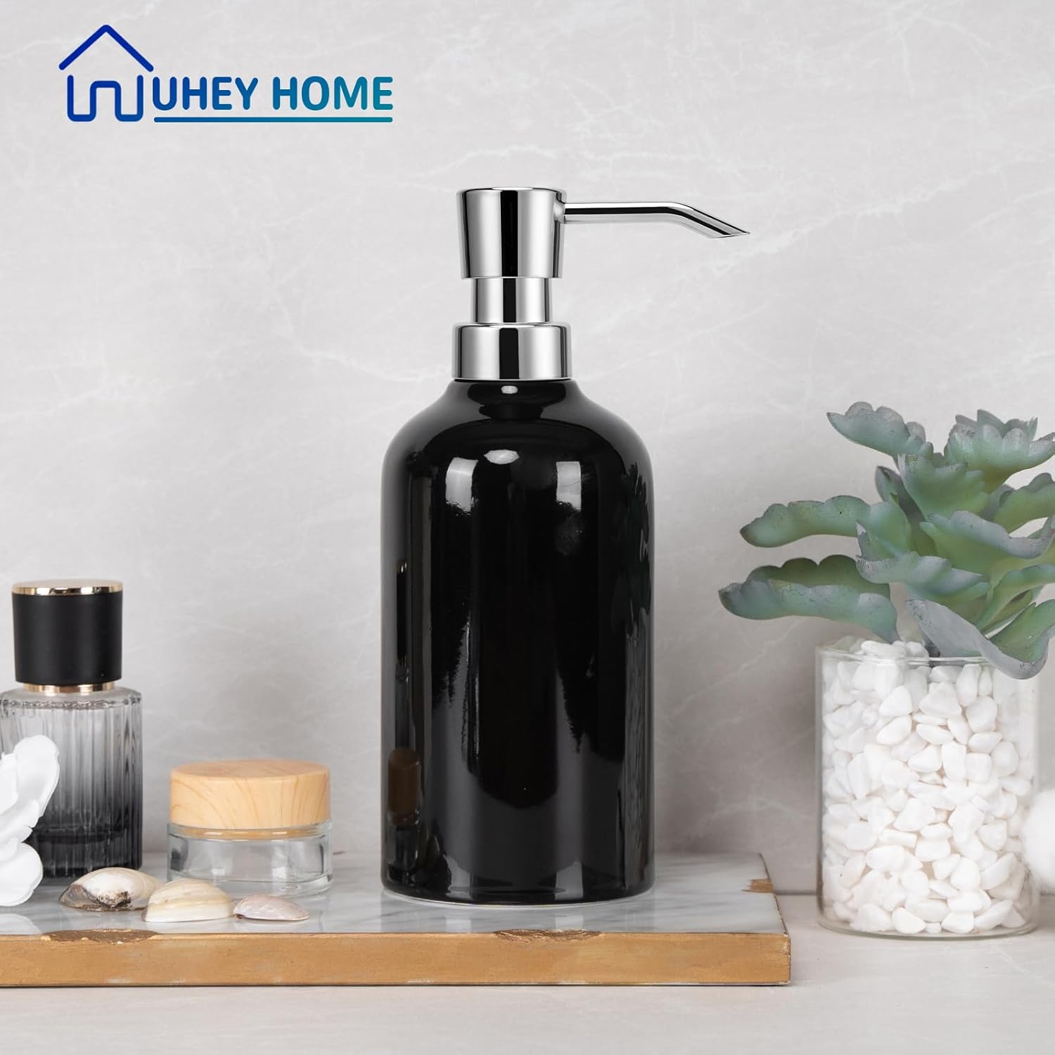 Ceramic Black Soap Dispenser Bathroom, 16.9oz Hand Soap Dispenser for Kitchen, Hotel