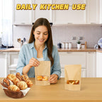 Jetmore-50pcs-Smell-Proof-Bag, Resealable Zip Lock Bags Various Sizes, Reusable Snack Bags, Stand Up Packing Bags with Window, Small Brown Paper Pouches for Candy, Nuts, Spice, Sample, Product