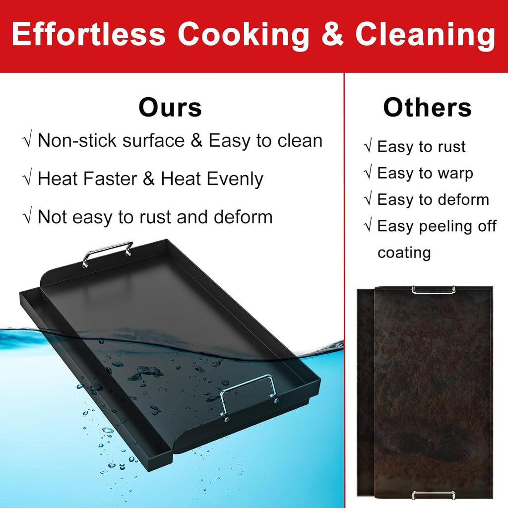 Universal Griddle 25"x16" Insert for Electric/Charcoal/Gas Grills, Nonstick Skillet Plate Teppanyaki for Party Outdoor Cooking Camping Tailgating,Carbon Steel Flat Top Griddle Plate with Grease Groove