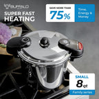 Buffalo Pressure Cooker 8 Qt Stainless Steel - Small Canning Pot with Lid for Home, Commercial Use - Easy to Clean Stove Top Pressure Canner, Can Cooker - SG Certificate QCP408