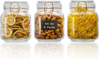 34oz Square Glass Food Storage Jars with Airtight Clamp Lids, 3 Pack Large Kitchen Canisters for Flour, Cereal, Coffee, Pasta and Canning, Mason Jar (Clear 34oz Square - 3 sets)