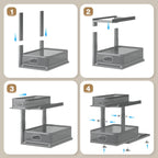1 Pack 15.5IN-Depth Under Sink Organizer With Next-Gen Ball-Bearing Slides,2-Tier Precision Mesh Pull Out Cabinet Storage for Bathroom&Kitchen,Height Adjustable Drawers Shelf,Anti-rust-Grey