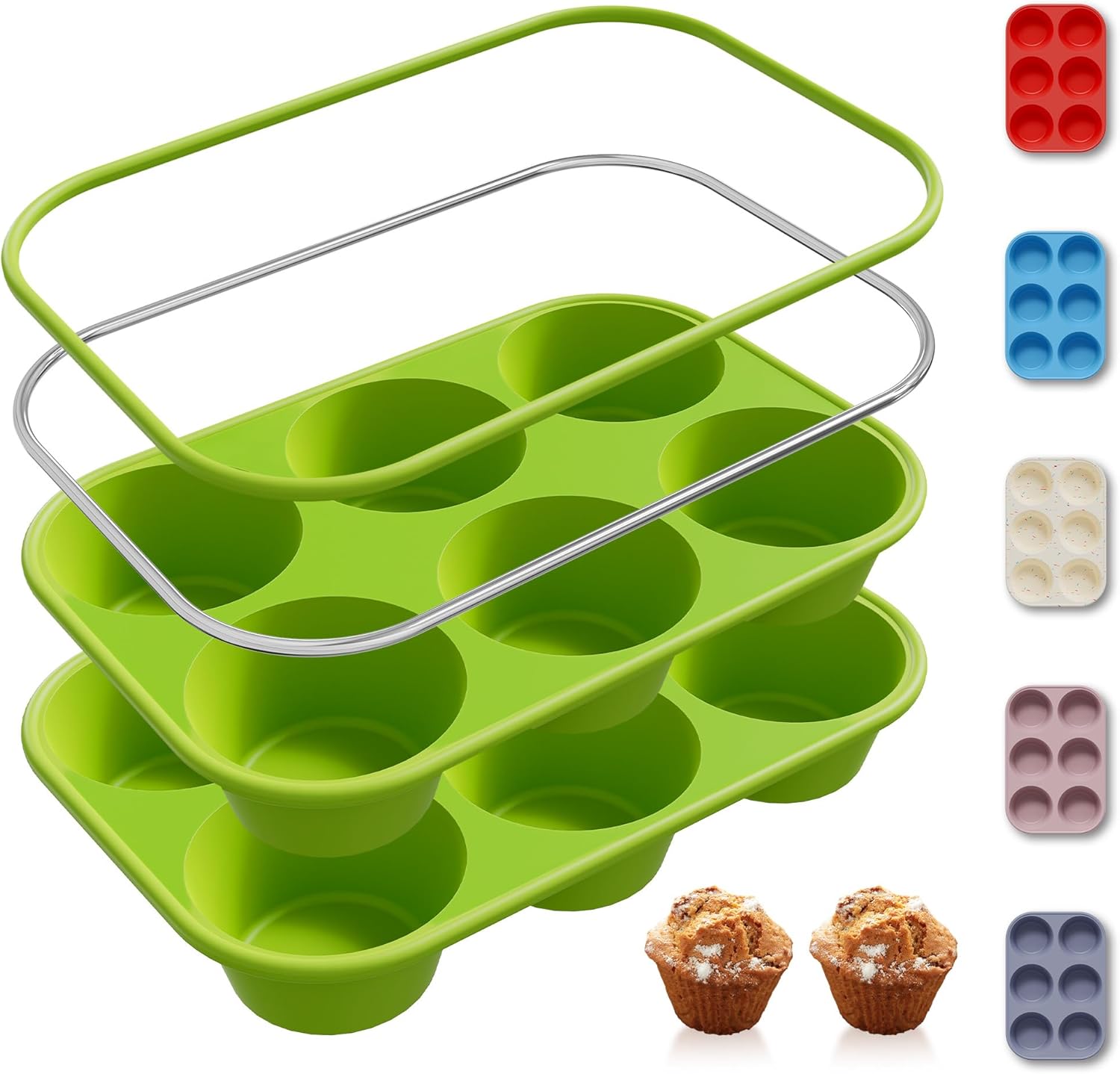 2 Pack 6 Cups Silicone Jumbo Muffin Pan with Metal Reinforced Frame Silicone Molds Mother Day Best Mama Mommy Bonus Mom Ever Mother In Law Gifts Step Mom Stepmom Grandma Gigi Granny Nana Present