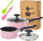 Nonstick Saucepan Set with Lid, Non Stick 1Qt & 2Qt Sauce Pan Set with Glass Lid Small Pot for Home Kitchen