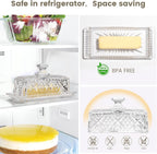 Butter Dish with Lid for Countertop,Glass Butter Container for Counter,Covered French Butter Tray,Large and Wide Butter Tray Holder for Fridge or Keepers on Counter (Clear-6)