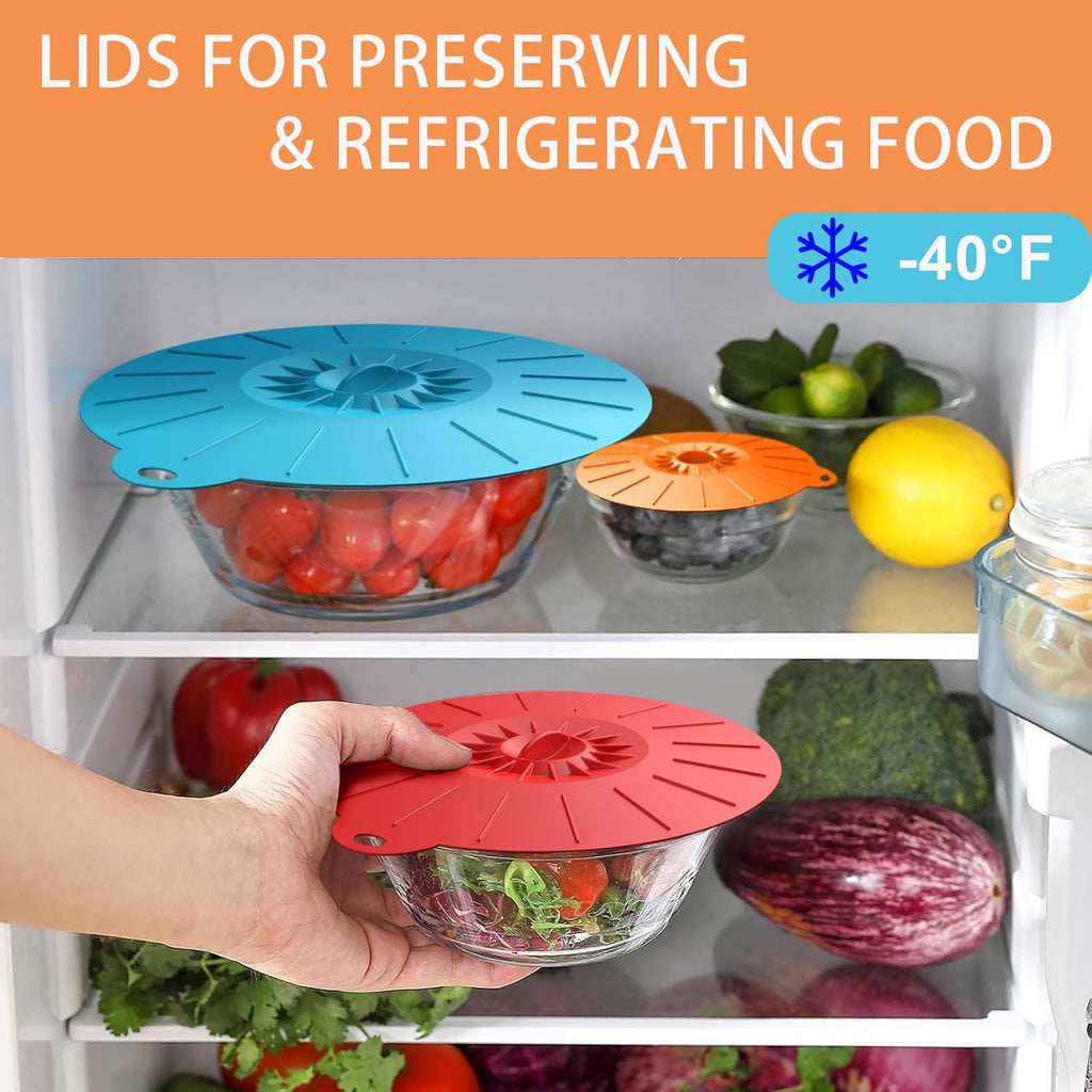 7 Pack Silicone Lids, Microwave Splatter Cover, 5 Sizes Reusable Heat Resistant Food Suction Lids fits Cups, Bowls, Plates, Pots, Pans, Skillets, Stove Top, Oven, Fridge BPA Free