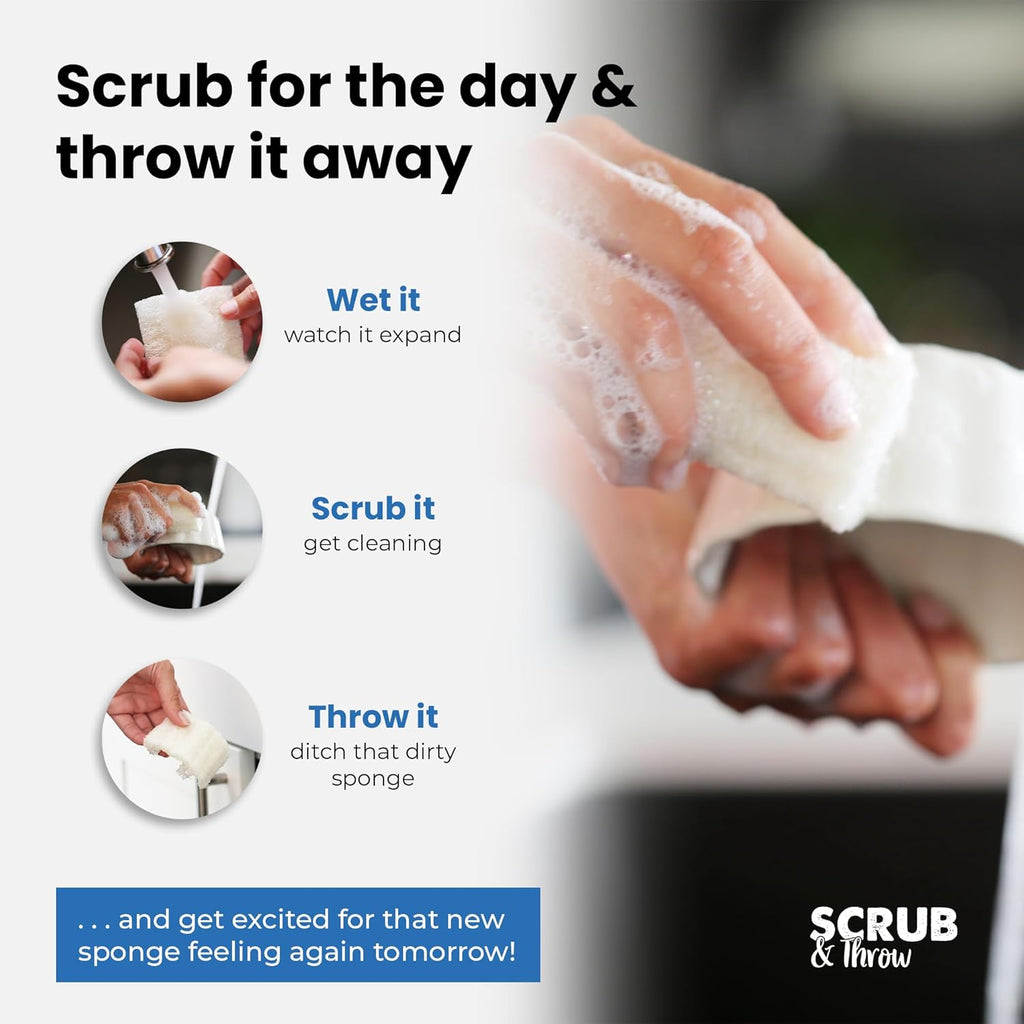 Scrub & Throw XL Scrub Sponges (Pack of 15), All-Purpose Household Natural Loofah Sponges, for Dishes, Cleaning, Non-Scratch