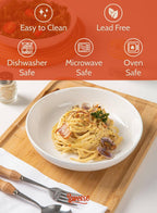 Sweese 22oz Porcelain Pasta Bowls Set of 6-7.6 Inch White Salad Serving Plates, Microwave Dishwasher Safe Dinnerware