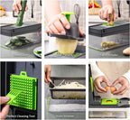 Vegetable Chopper Cutter Slicer Multifunctional 14-in-1 Food Veggie Salad Onion Chopper Cutter Dicer with Container, 8 Interchangable Blades, Hand Protector, Drain Strainer, Peeler, Brush