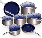 Nuwave 12pc Forged Lightweight Cookware Set, G10 Healthy Duralon Ceramic Ultra Non-Stick Coating, Vented Tempered Glass Lids, Stay-Cool Handles, Induction-Ready & Works on All Cooktops, PFAS Free