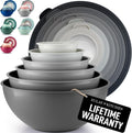 Zulay Kitchen 12 Piece Plastic Nesting Mixing Bowls with Lids - Colorful Microwave & Freezer Safe Gray Ombre Set