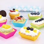24Pack Silicone Muffin Cups, Reusable Cupcake Liners Molds for Baking, 3 Shapes Lunch Box Bento Dividers-Round, Square, and Rectangular (Colorsful, Large Size)
