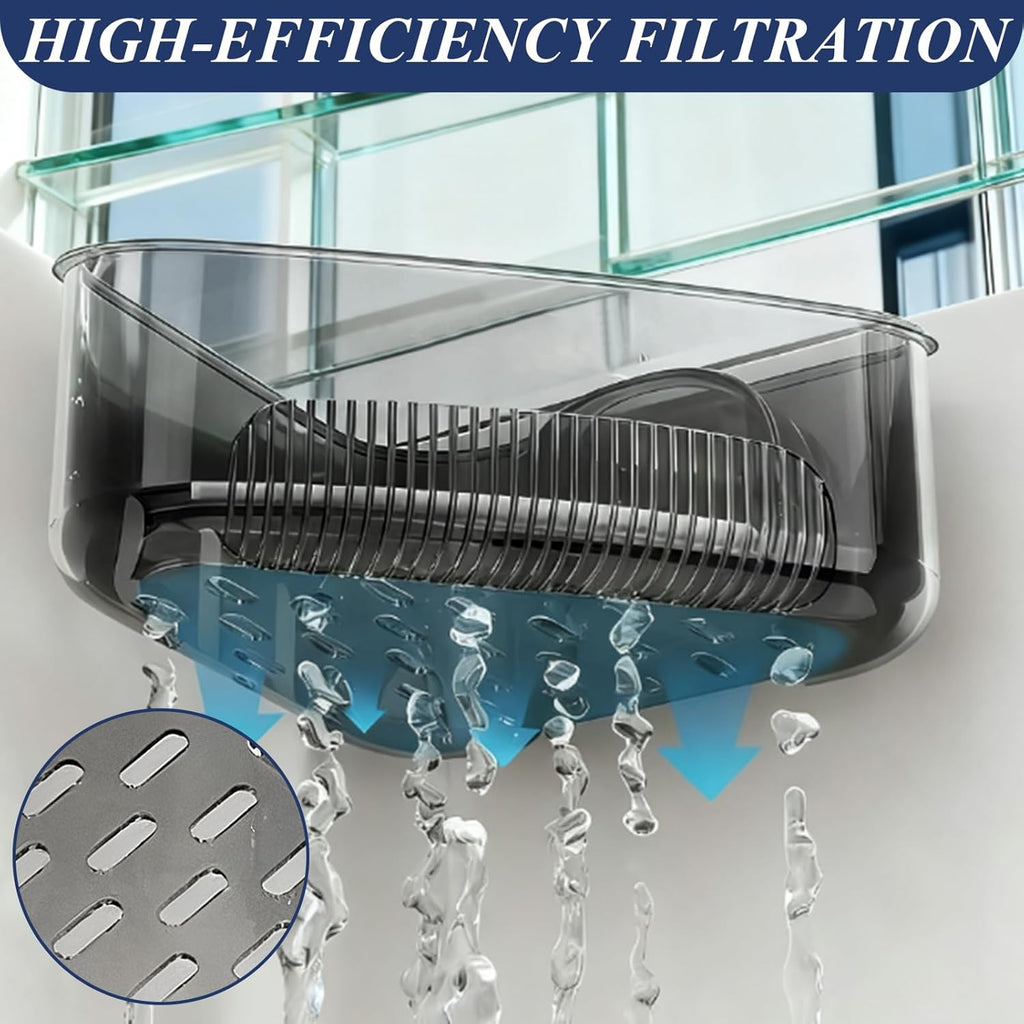 Sink Strainer Basket, Triangle Suction Cup Sink Corner Rack, New Upgraded Corner Sink Strainer with Drainage Hole, Punch-Free Corner Sink Trash Catcher for Kitchen and Bathroom (Black)