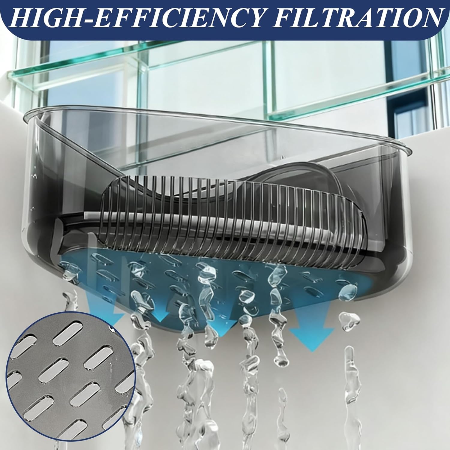 Sink Strainer Basket, Triangle Suction Cup Sink Corner Rack, New Upgraded Corner Sink Strainer with Drainage Hole, Punch-Free Corner Sink Trash Catcher for Kitchen and Bathroom (Black)