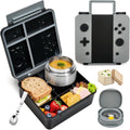 Game Bento Box for Kids, Lunch Box with Thermo(9oz Food Jar), Folding Spoon, Removable Divider & Sauce Cup, Lunch Box Kids for School,Travel, BPA-Free & Realistic Shape(Grey)
