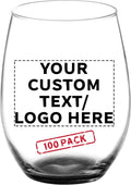 DISCOUNT PROMOS 100 ARC Stemless Wine Glasses Set, 21 oz. - Customizable Text, Logo - Chardonnay, Cabernet, Merlot, Sauvignon - Black