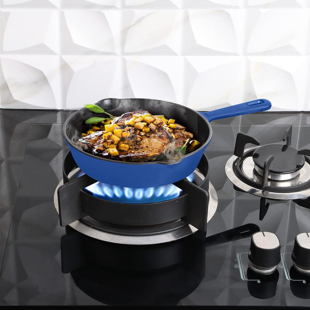 Utopia Kitchen Pre Seasoned Chefs Pan Skillet Frying Safe Grill Cookware for indoor & Outdoor Use (Blue, 8 Inch Pack of 1