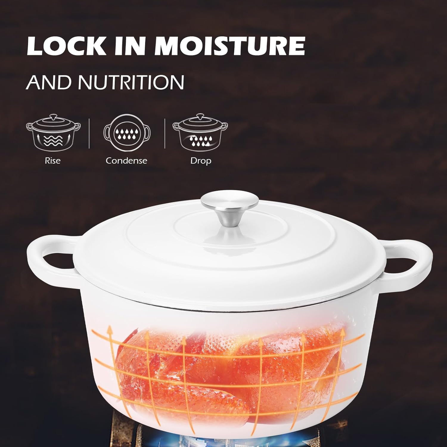 3QT Dutch Oven Pot with Lid, Leonyo 3 Quart Enameled Cast Iron Dutch Oven for Sourdough Bread Baking, Heavy Duty Cookware for Braising, Stews, Roasting, White