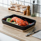 HVH Baking Dish Set, 9x13 Baking Dish, Ceramic Lasagne Pan Deep, Large Casserole Dish Set, Baking Dishes for Casseroles 13 x 9, Ceramic Bakeware Set of 3, Farmhouse Style (Black)