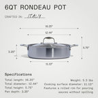 Made In Cookware - 6 Quart Stainless Steel Rondeau Pot w/Lid - 5 Ply Stainless Clad - Professional Cookware - Crafted in Italy - Induction Compatible