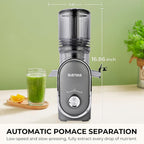 SUSTEAS Cold Press Juicer, 5.3" Feed Chute(50oz Capacity), 300 Watt Slow Masticating Juice Extractor for Whole Fruits and Vegetables, Automatic Feed, Easy to Clean, High Juice Yield,Silver gray