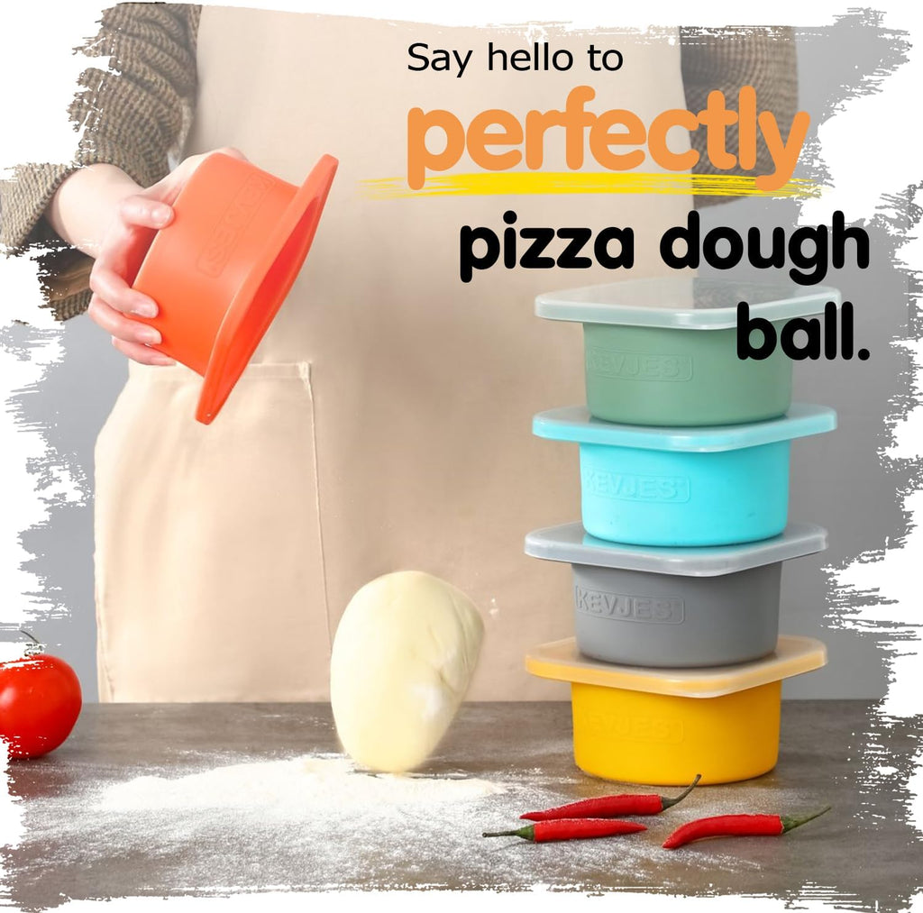 Stackable Silicone Artisan Pizza Dough Proofing Proving Trays with Air-tight Lids-4pack-500ml Volume for 250g Dough Ball (Green)