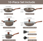 10 Pcs Pots and Pans Set Non Stick, Kitchen Cookware Sets with Frying Pans, Saucepans, Steamer Compatible with All Stoves Restaurant,Black