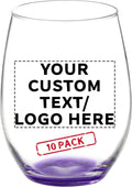 DISCOUNT PROMOS 10 ARC Stemless Wine Glasses Set, 21 oz. - Customizable Text, Logo - Chardonnay, Cabernet, Merlot, Sauvignon - Purple