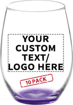 DISCOUNT PROMOS 10 ARC Stemless Wine Glasses Set, 21 oz. - Customizable Text, Logo - Chardonnay, Cabernet, Merlot, Sauvignon - Purple